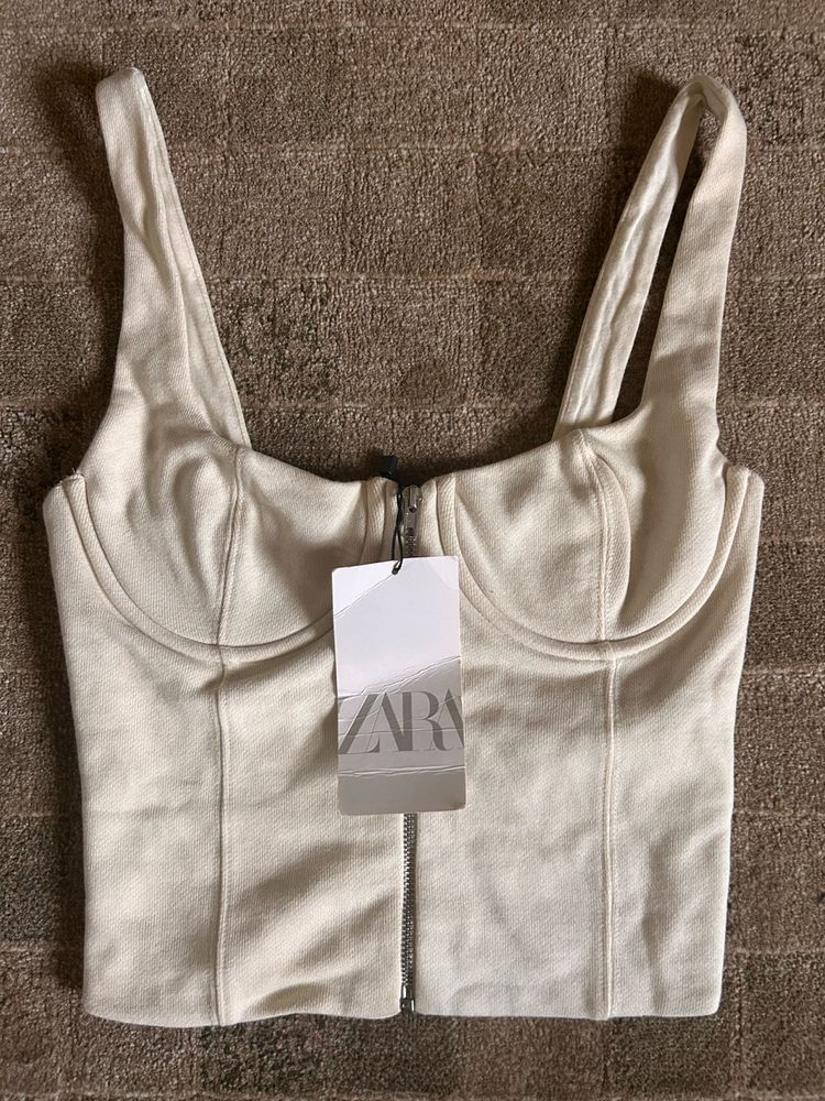 Zara Cream Denim Corset Top