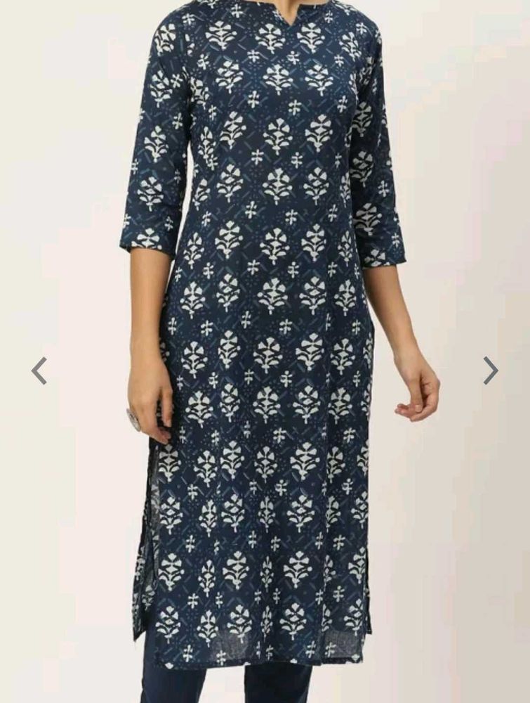 Anouk Navy Blue Ethnic Motifs Printed Kurta