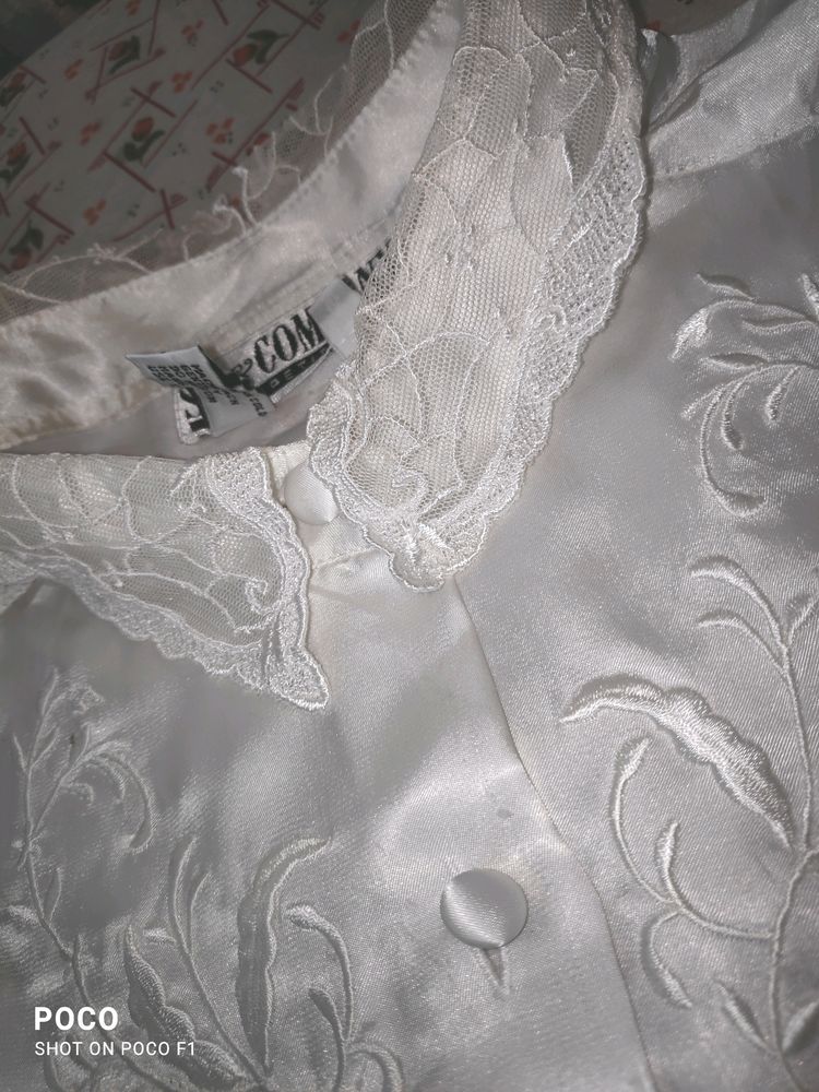 White Satin Embodied Shirt