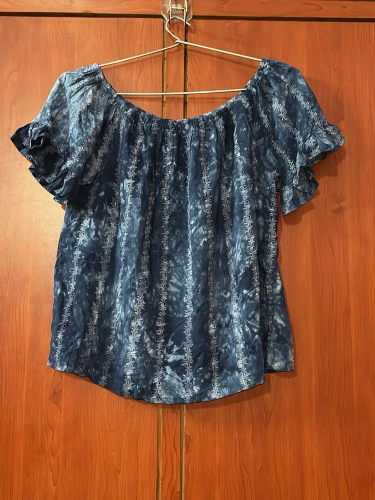 Blue Tie-Dye Off-Shoulder Top