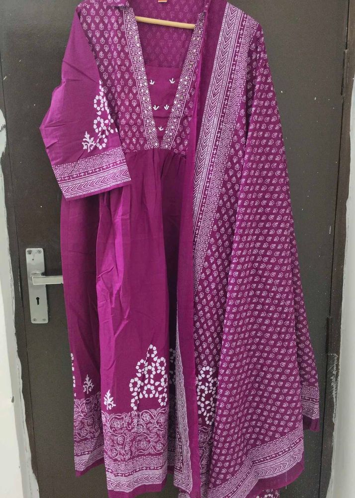 New Unused PureCotton Cutdana Work Anarkali Suit
