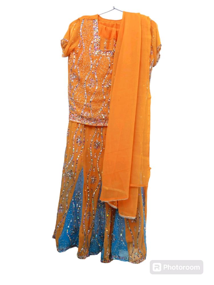 Beautiful Orange Lacha With Dupatta Set