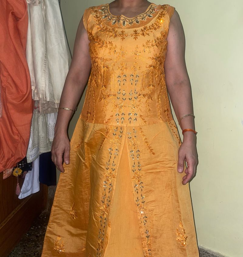 Orange Sleeveless Kurta