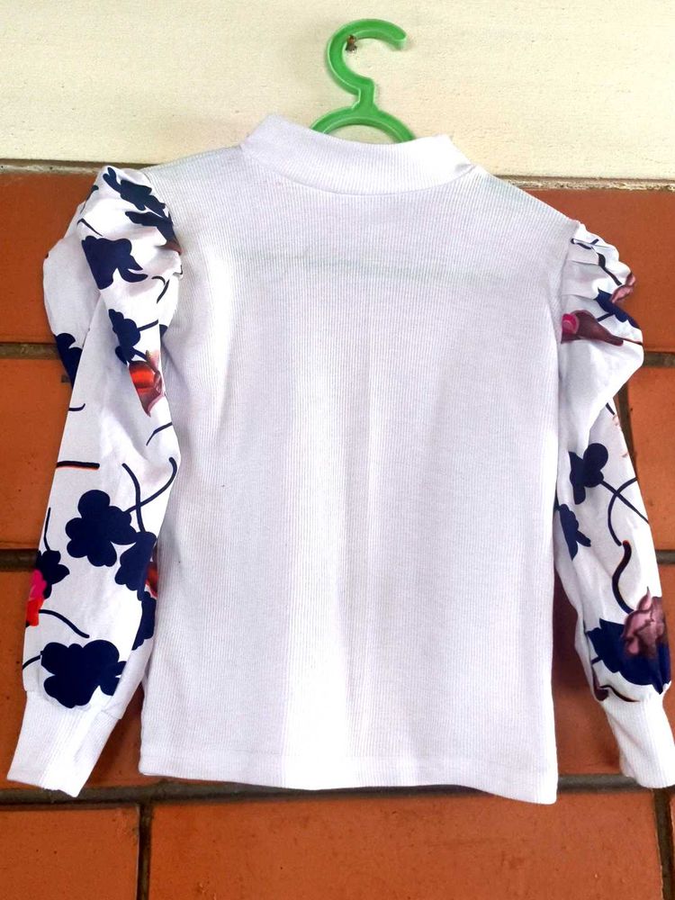 Stylish White Floral Sleeve Top