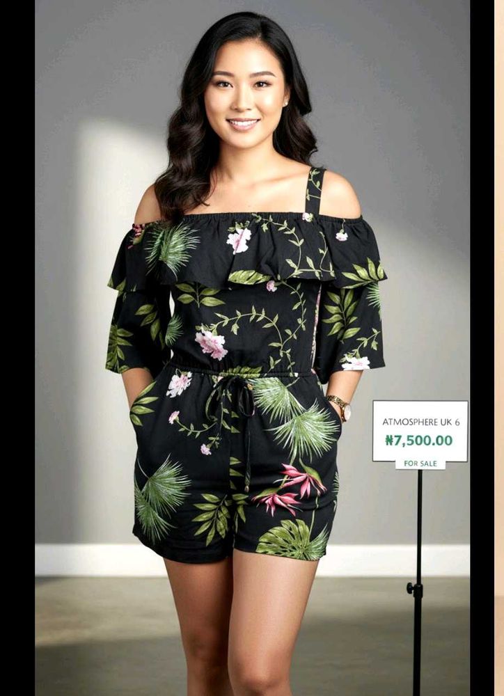 Floral Print Mesh Top Romper