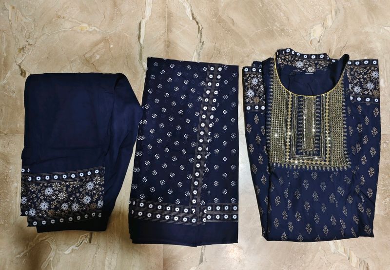 Beautiful Navy Blue Kurta Pant Dupatta Set