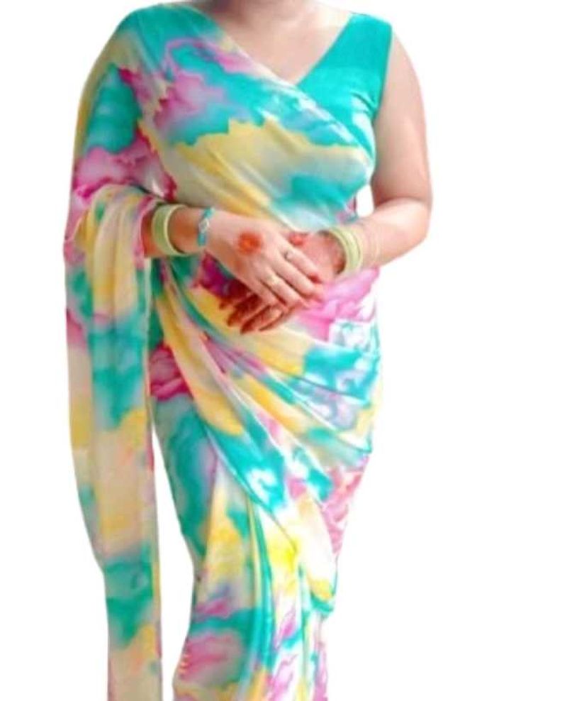 Elegant Tie-Dye Saree With Stitched Blouse