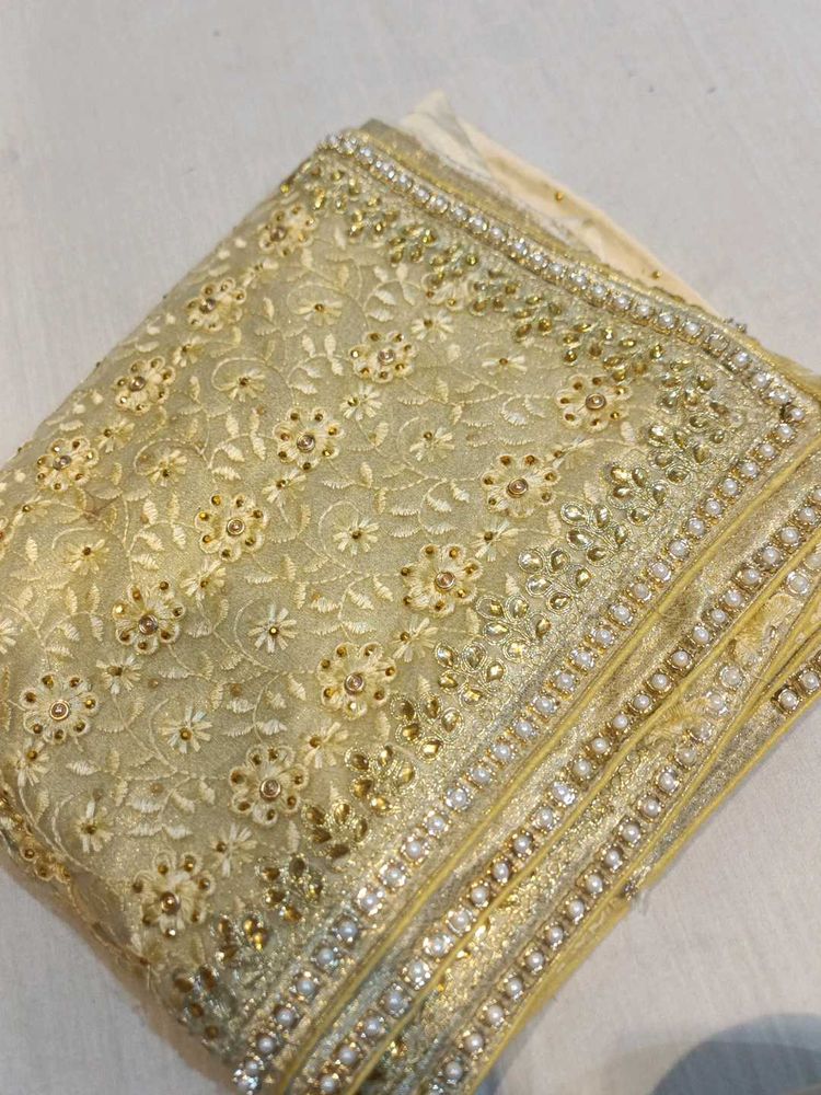 New With Tag Golden Embroidered Saree💞