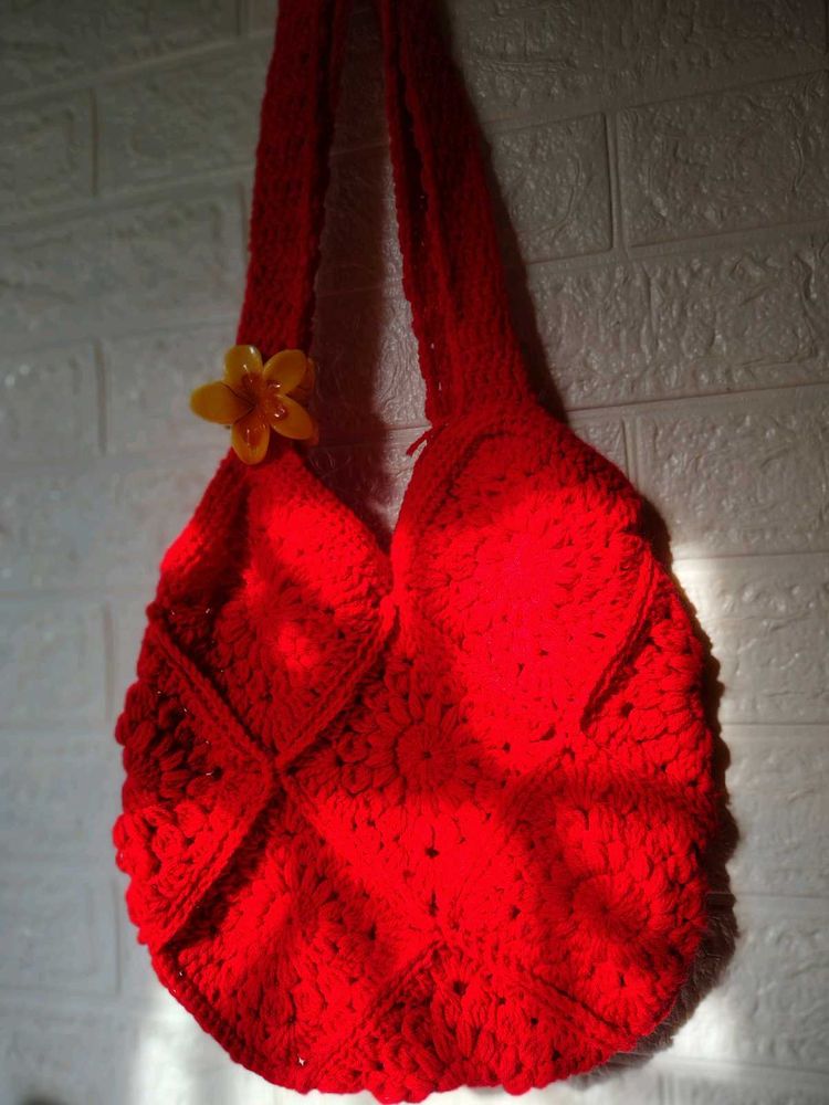 Red Crochet Tote Bag