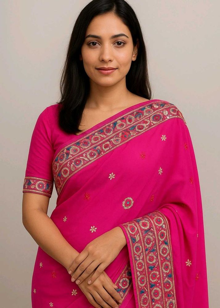 Elegant Pink Saree(no blouse)