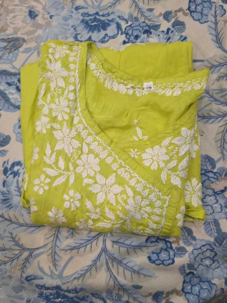 Lime Green chikankari Embroidered Kurta
