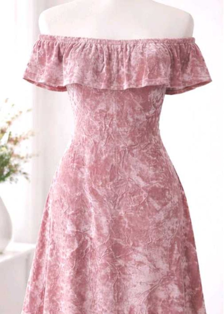 Pink Off-Shoulder Velvet Dress
