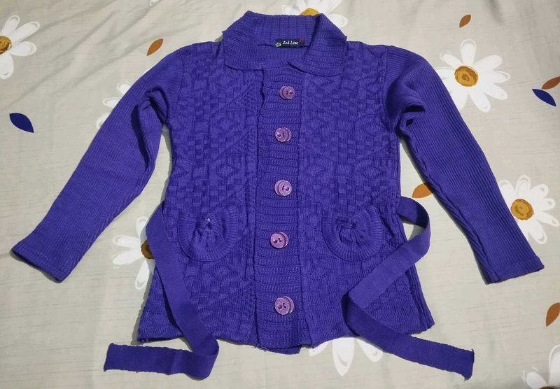Purple Knit Belted Cardigan