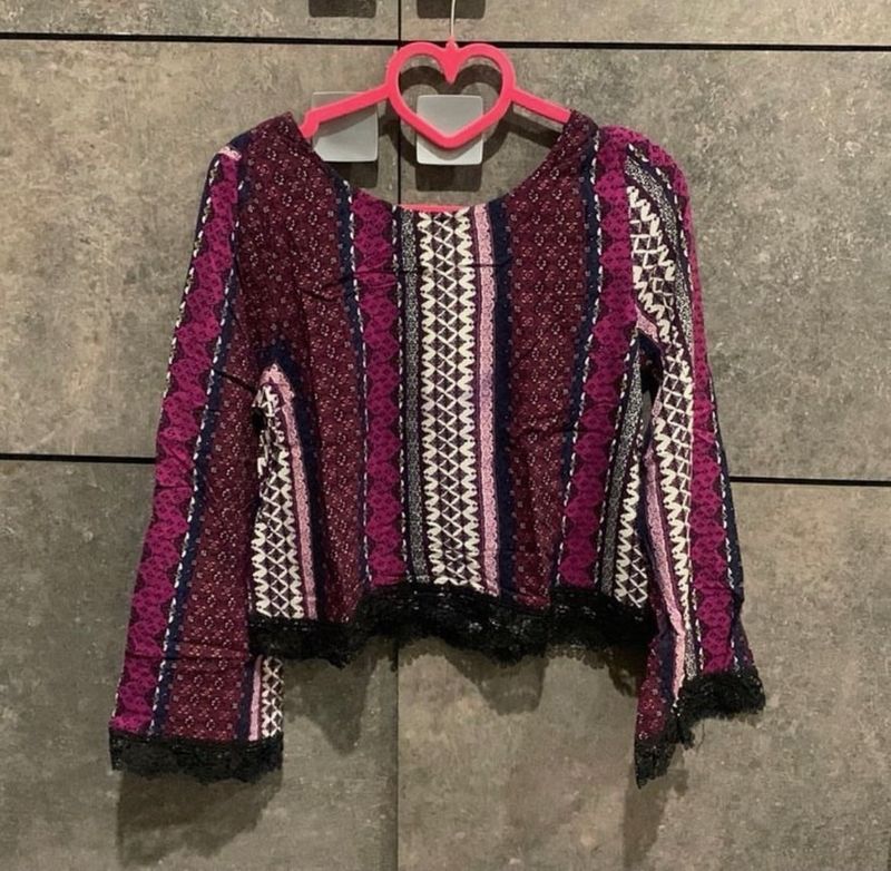 H&amp;M low back cropped top with lace trimmings