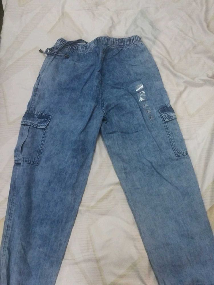 Vintage Wash Denim Cargo Pants