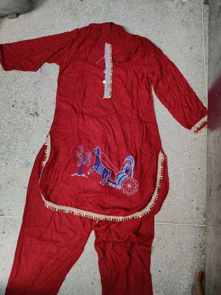Maroon Embroidered Kurta Set