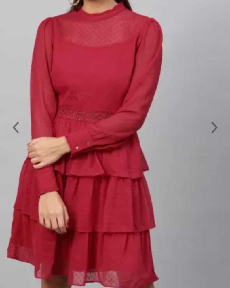 Women Red Self Design Fit and Flare Dress