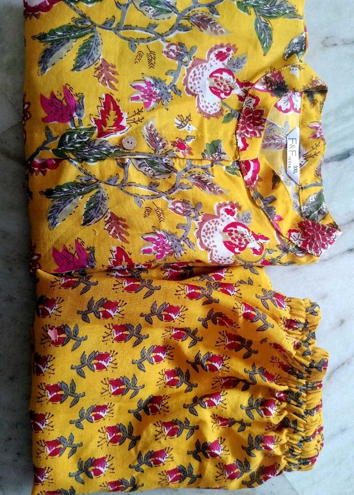 Floral Print Cotton Kurta Set
