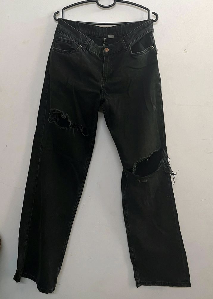 H&amp;M wide leg ripped jeans