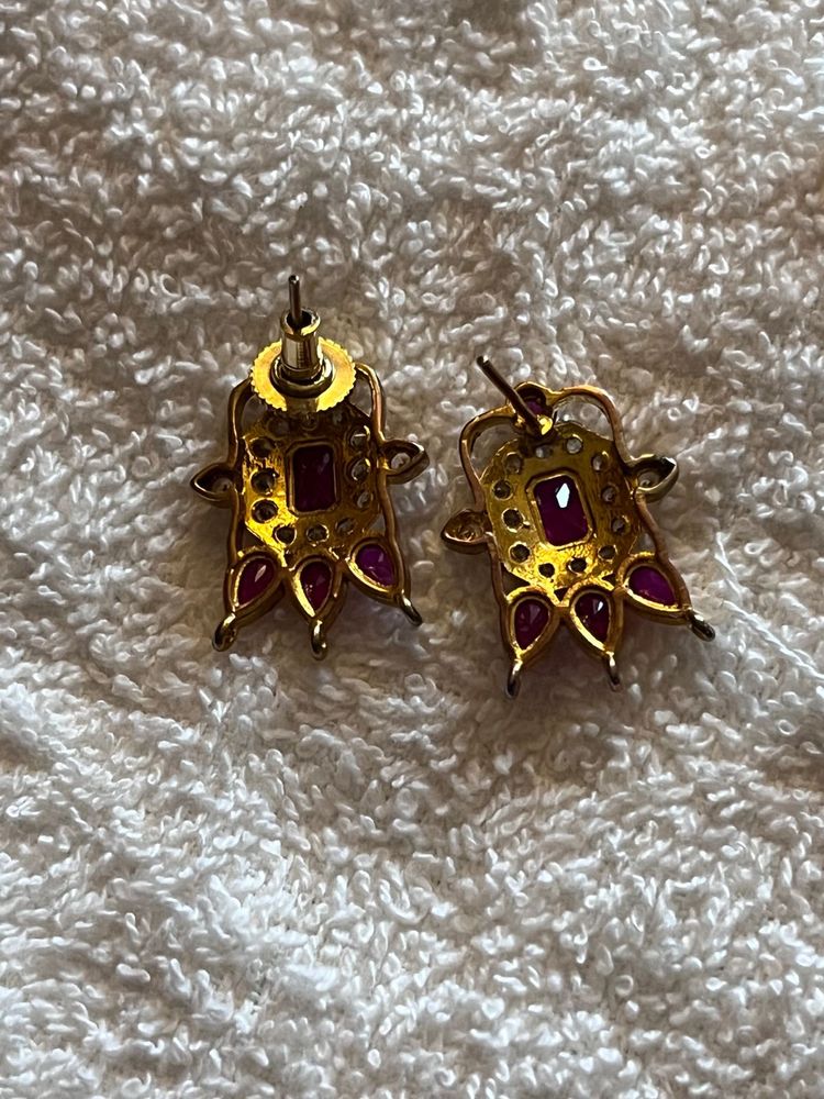 Gold and Ruby Stud Earrings
