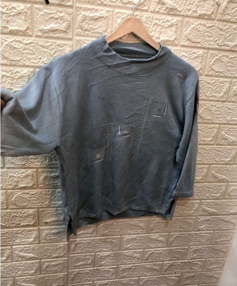 Gray Long Sleeve Top