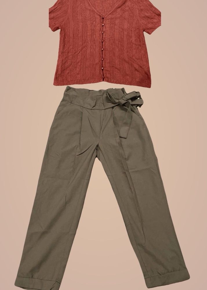 Rust Top &amp; Tie-Waist Pants Set