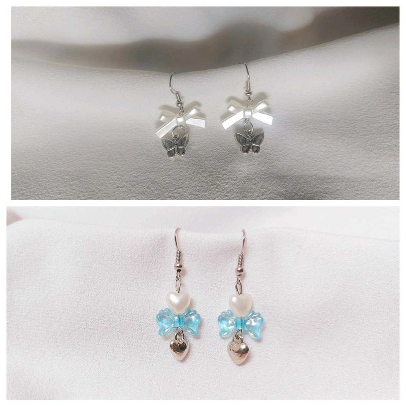 Set Of 2 Bow &amp; Butterfly/heart Earrings 🦋🎀