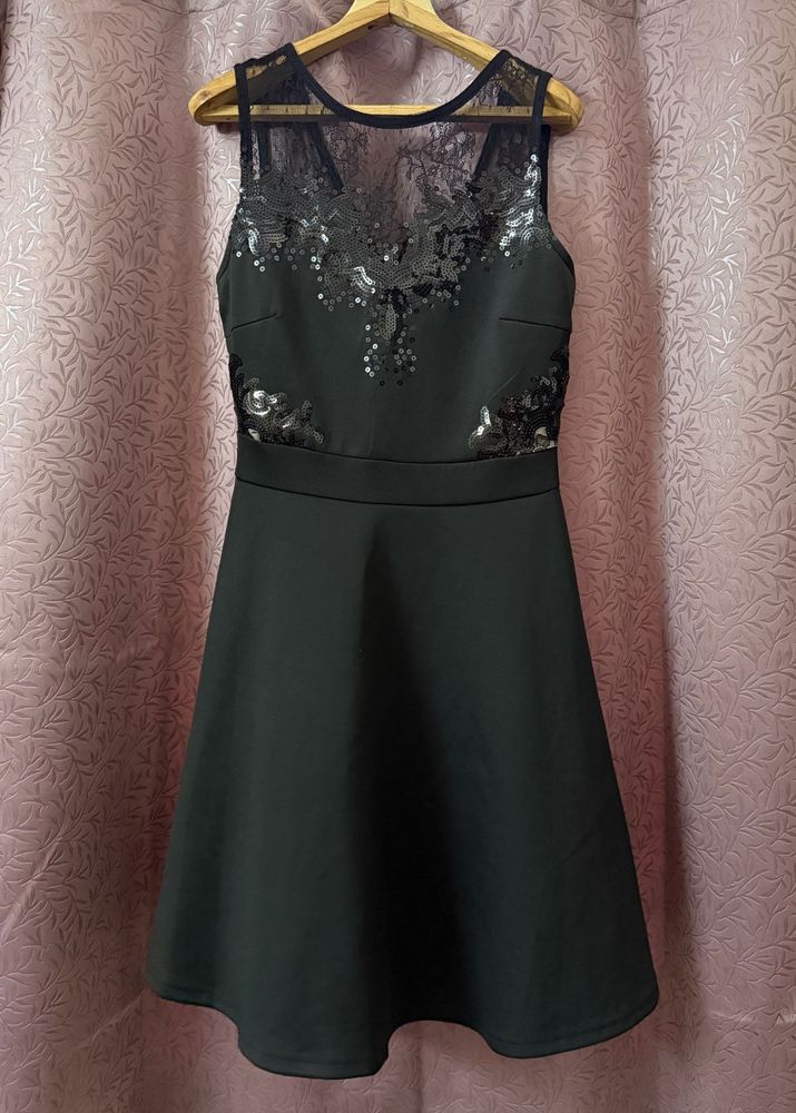 Black Sequin Mesh Dress