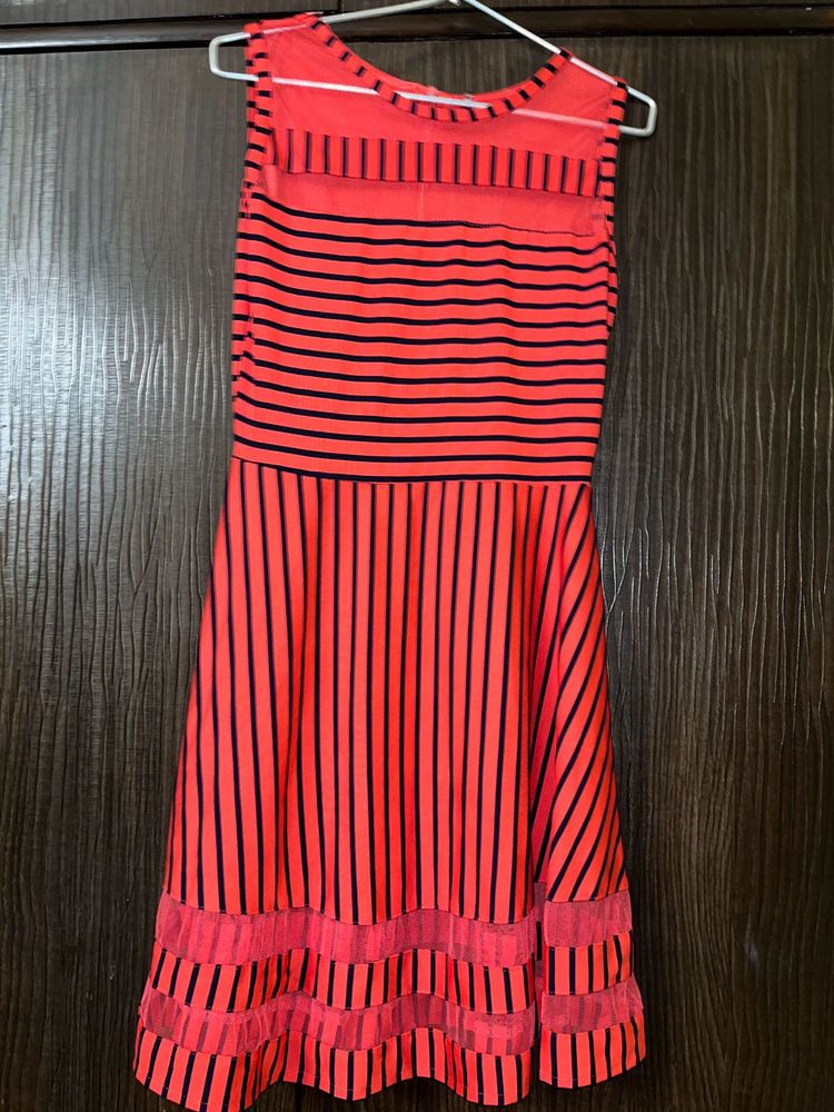 Coral &amp; Black Striped Dress