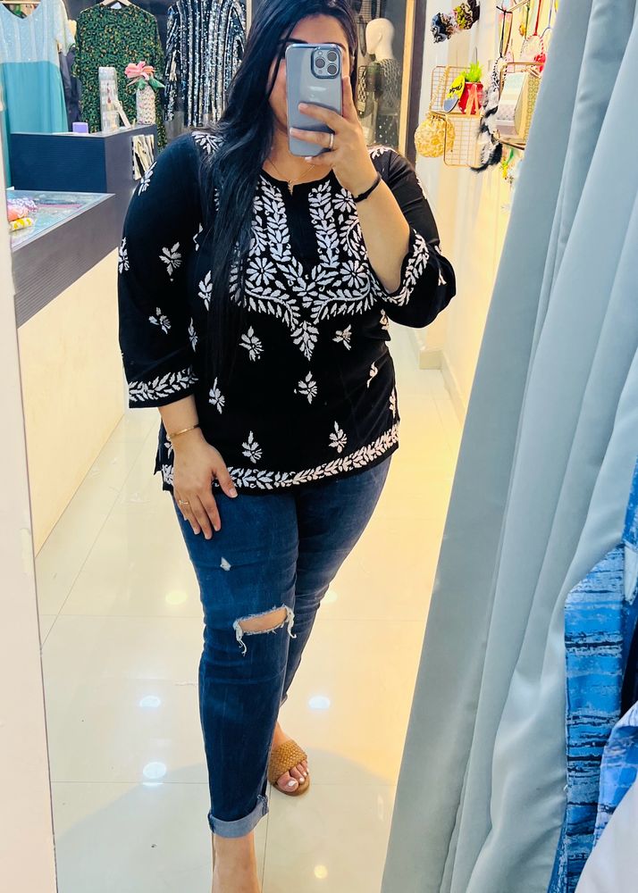 Black Embroidered Tunic Top