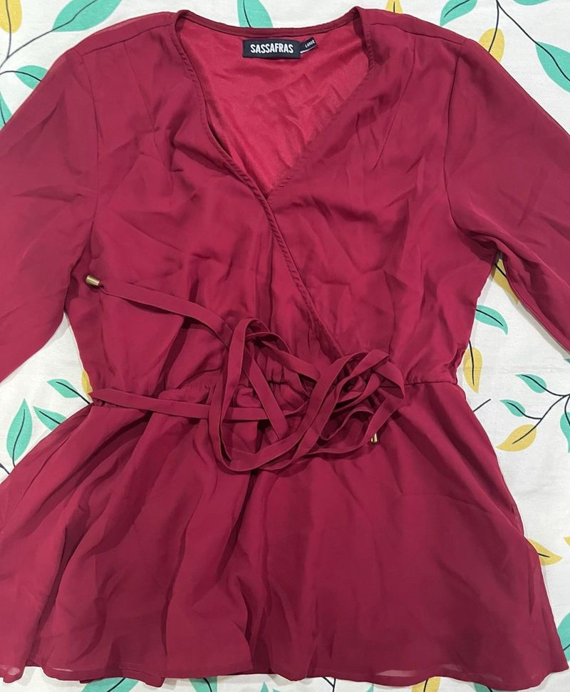 Sassafras Burgundy Wrap Blouse