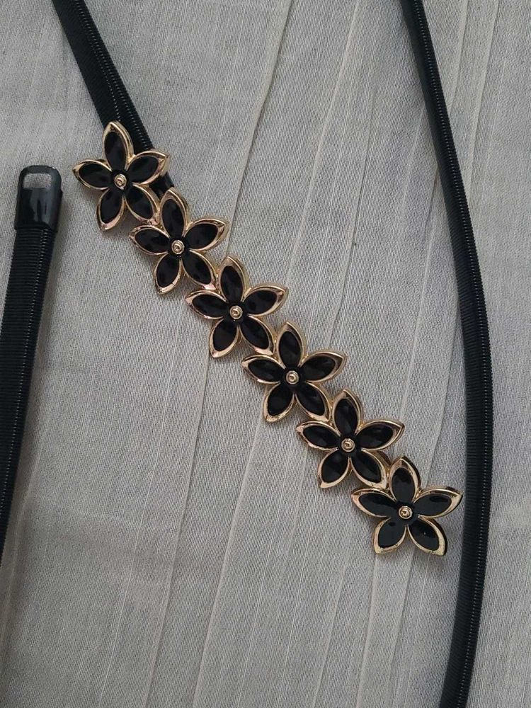 Black Floral Stretch Belt