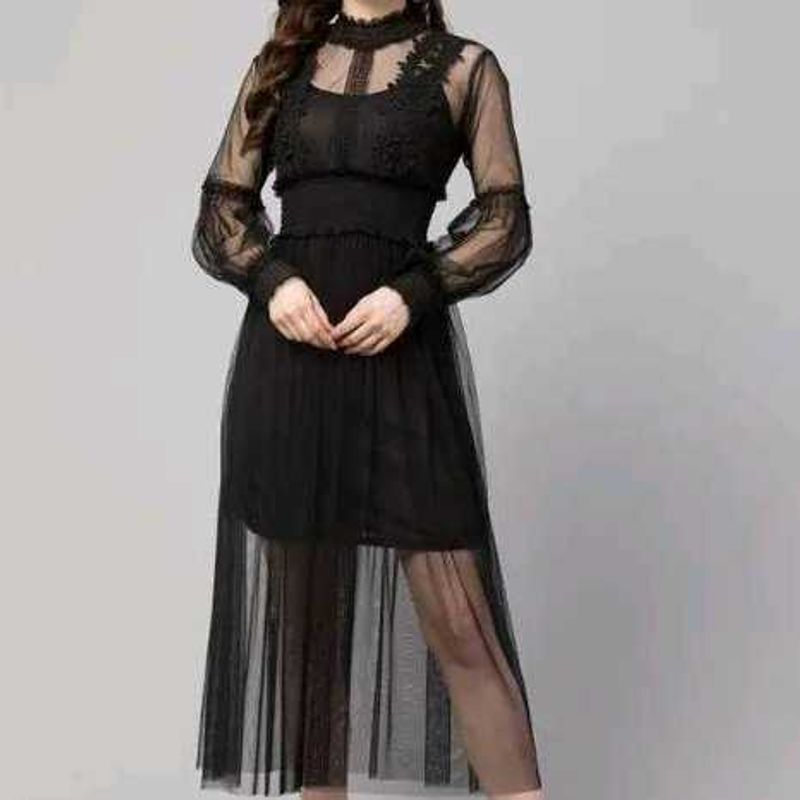 Black Sheer Midi Dress