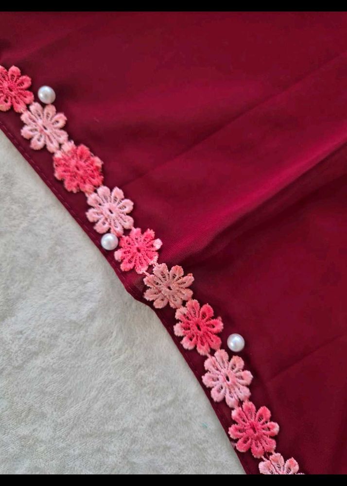 Maroon Dupatta with Floral Detail