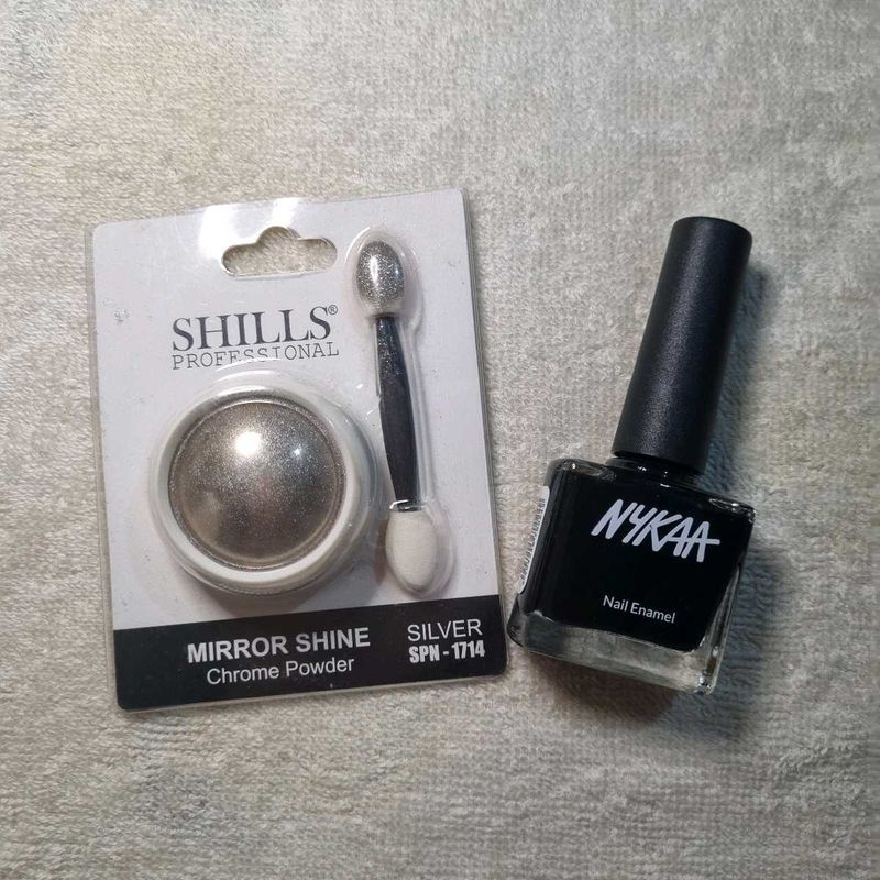 Nykaa Nail Enamel &amp; Shills Chrome Powder
