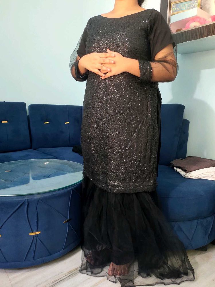 Black Embellished Kurta Set