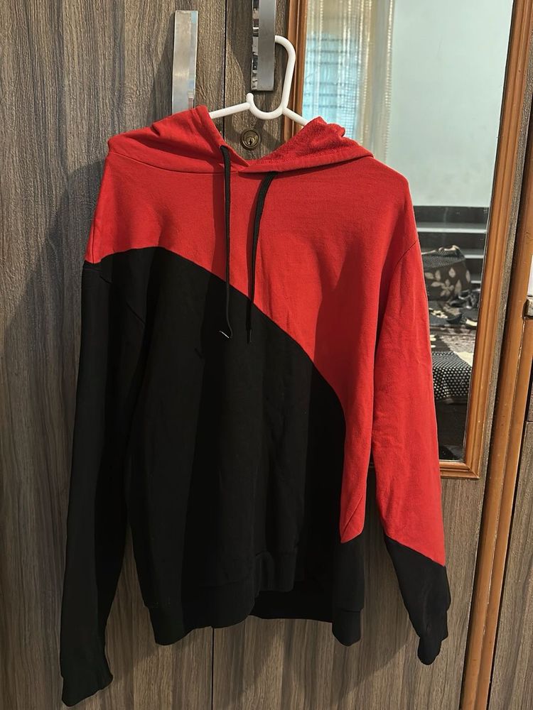 Red &amp; Black Color Block Hoodie