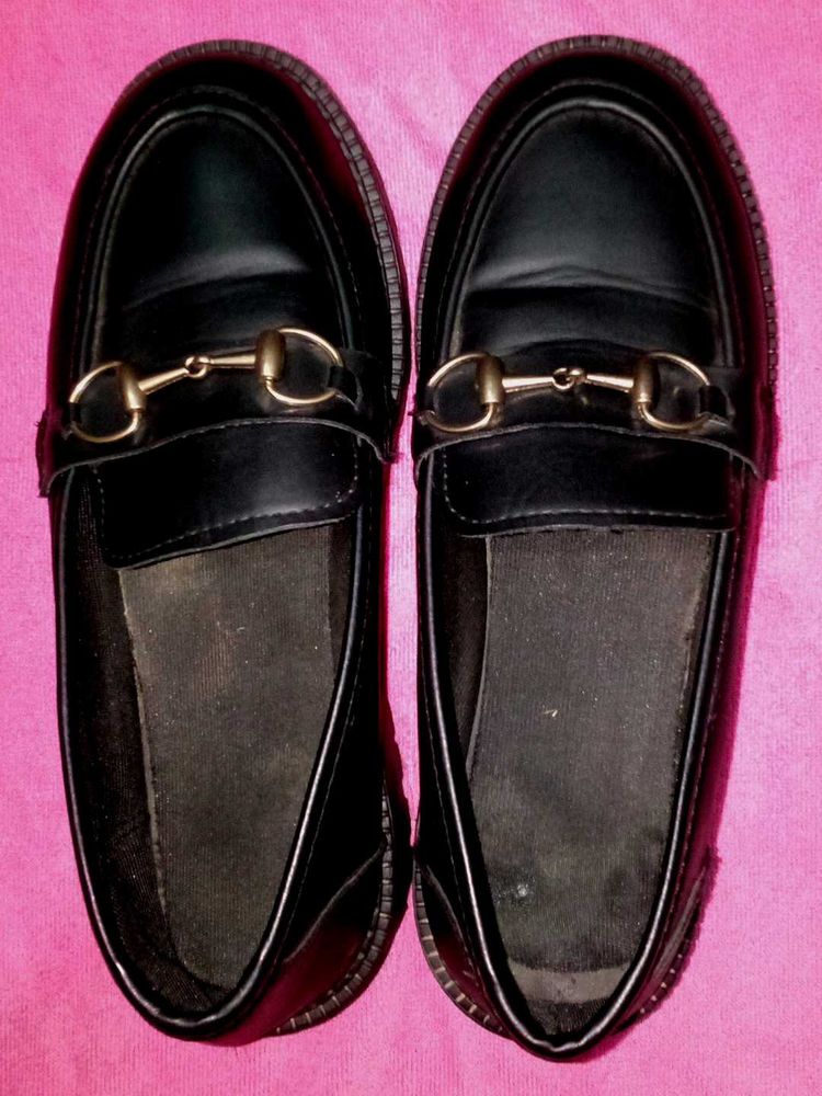 Black Loafers with Gold Detail