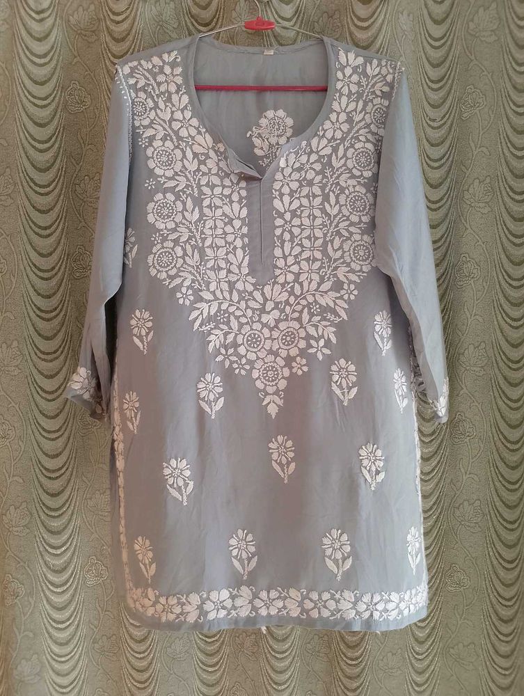 Grey Chikankari Short Kurti ❤️🎀
