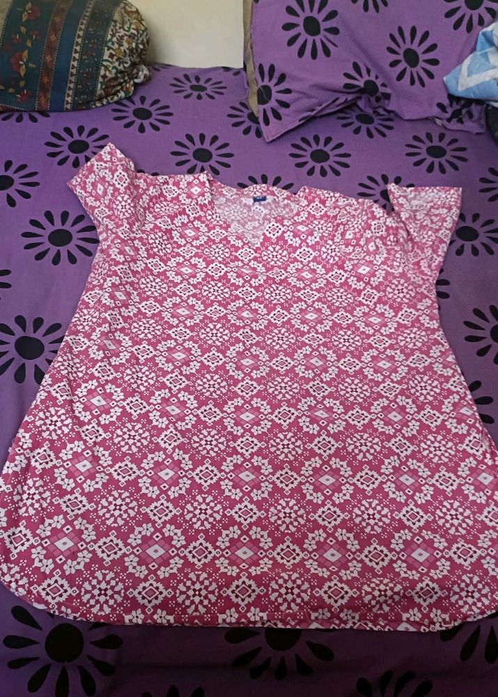 Pink Cotton Short Kurti
