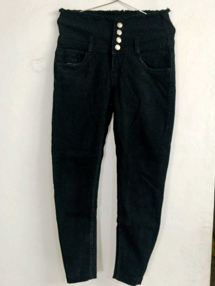 Black High Waisted Button Jeans