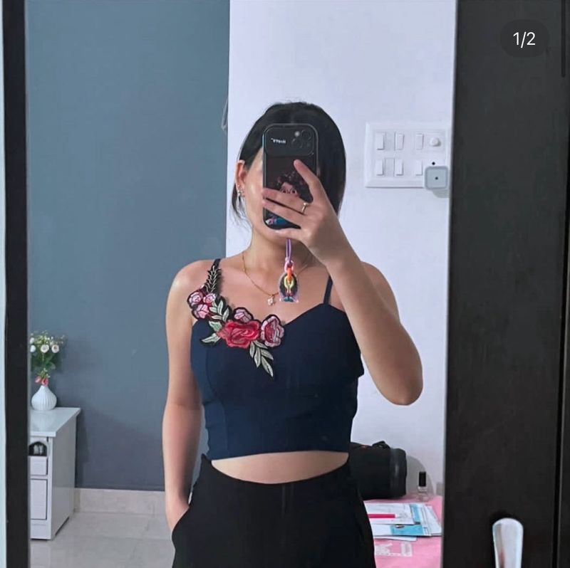 Navy Blue Padded Crop Top