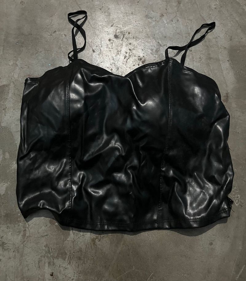 Black Faux Leather Corset Top