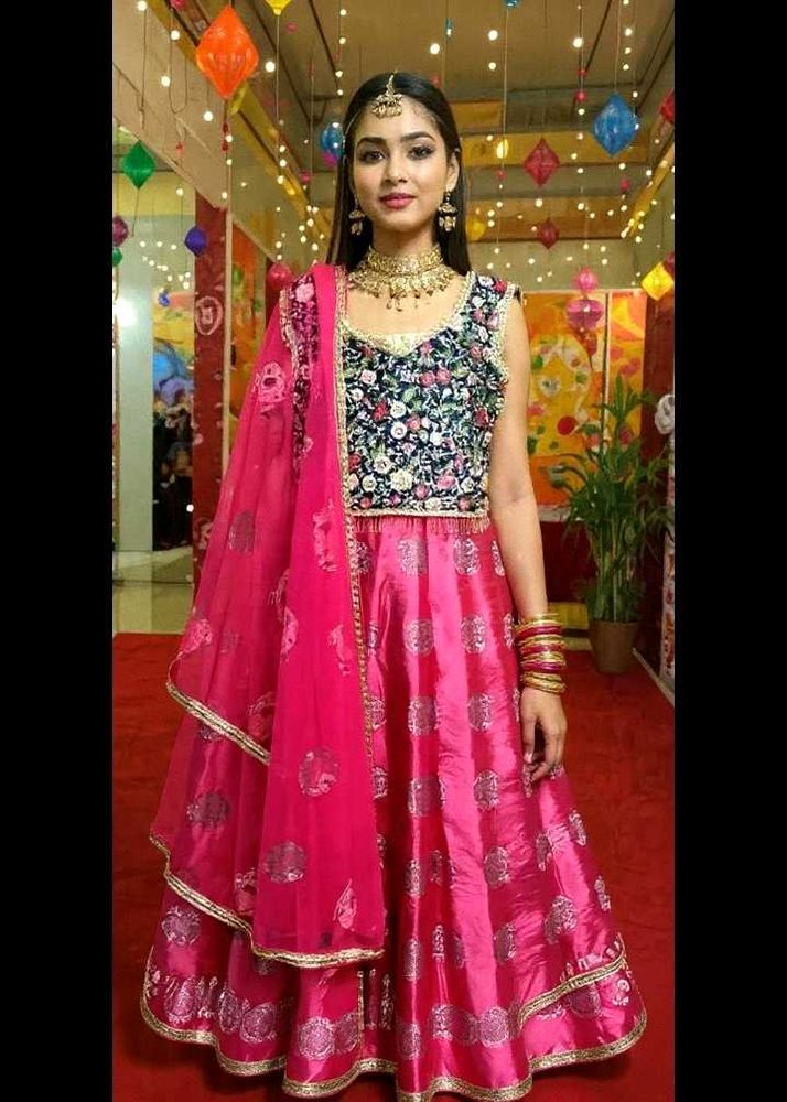 Pink Floral Lehenga Choli Set