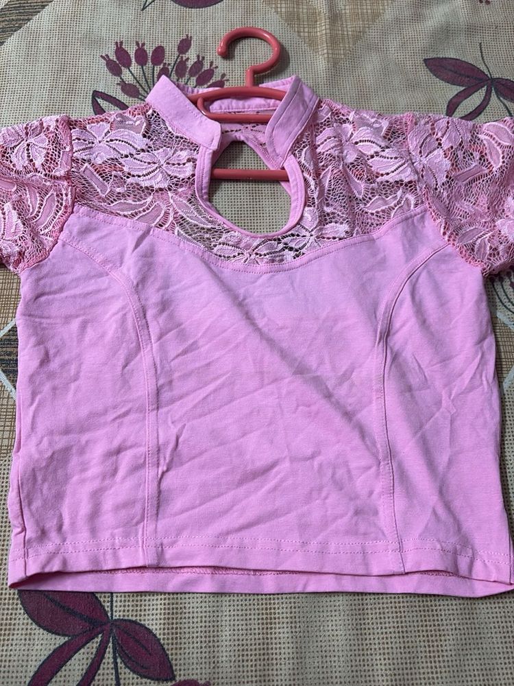 Pink Lace Detail Blouse