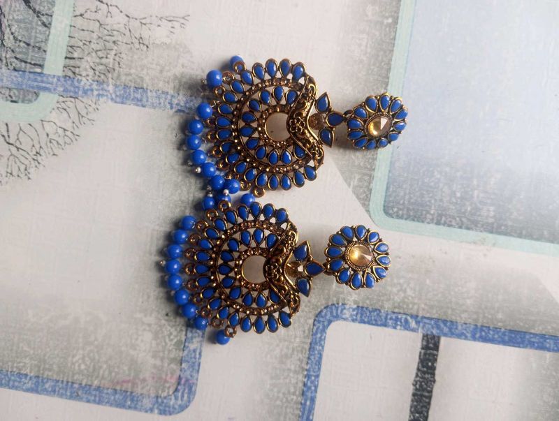 Blue Beaded Statement Earrings