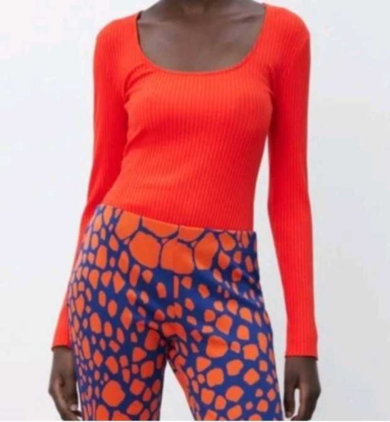 ZARA Orange Red Colour Bodysuit With Full Sleeve