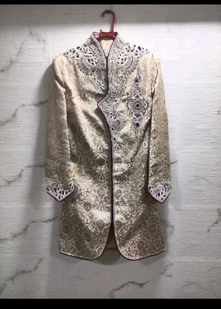 Designer Wedding Sherwani For Men @ - Gold Colour