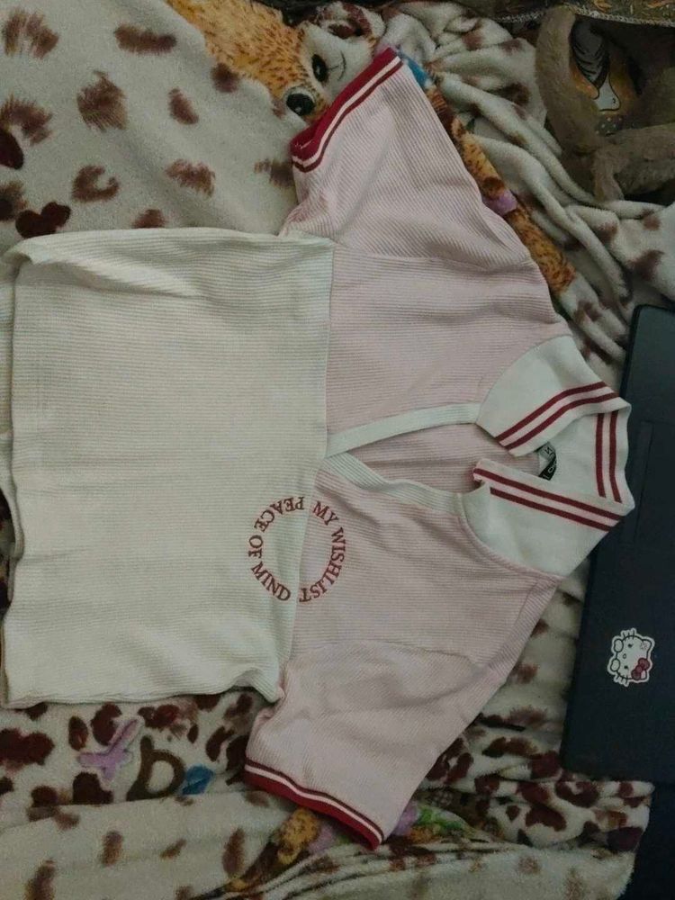 Cute Pink &amp; White Crop Top