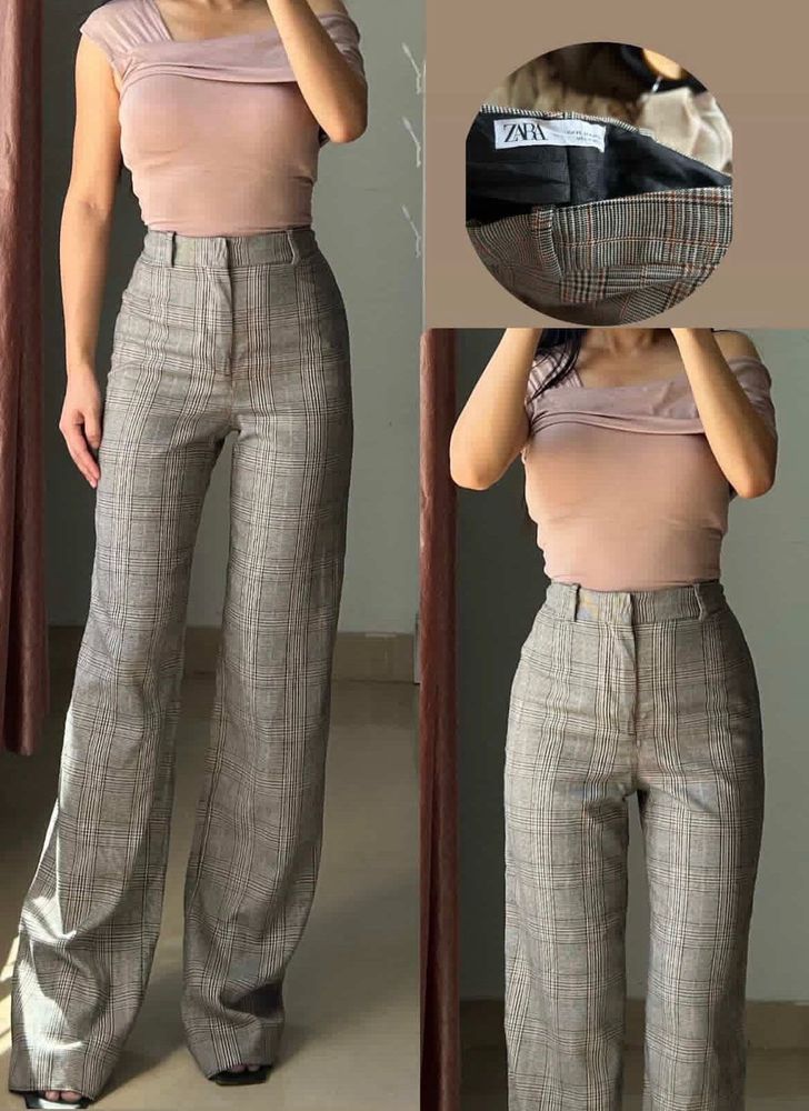 Plaid Wide Leg Pants